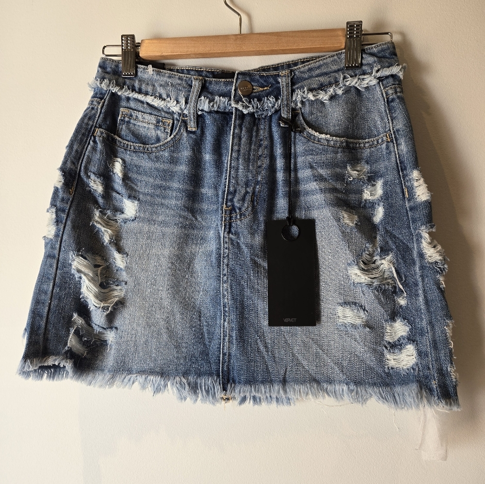 Vervet Ripped New with Tags High Rise Denim Skirt Size Small